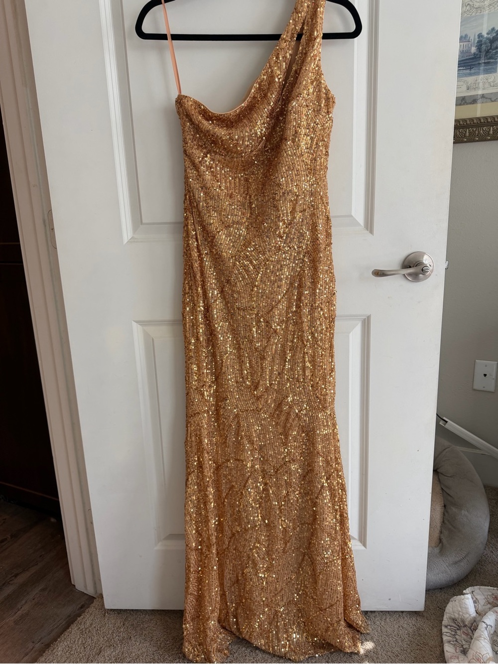 Gold Sequin One-Shoulder Evening Dress